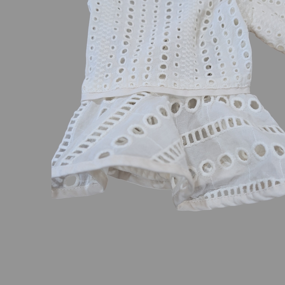 Banana Republic Cream Eyelet Midi Dress Women's Size 8 Preppy Lace Flare Sleeve - Picture 8 of 14